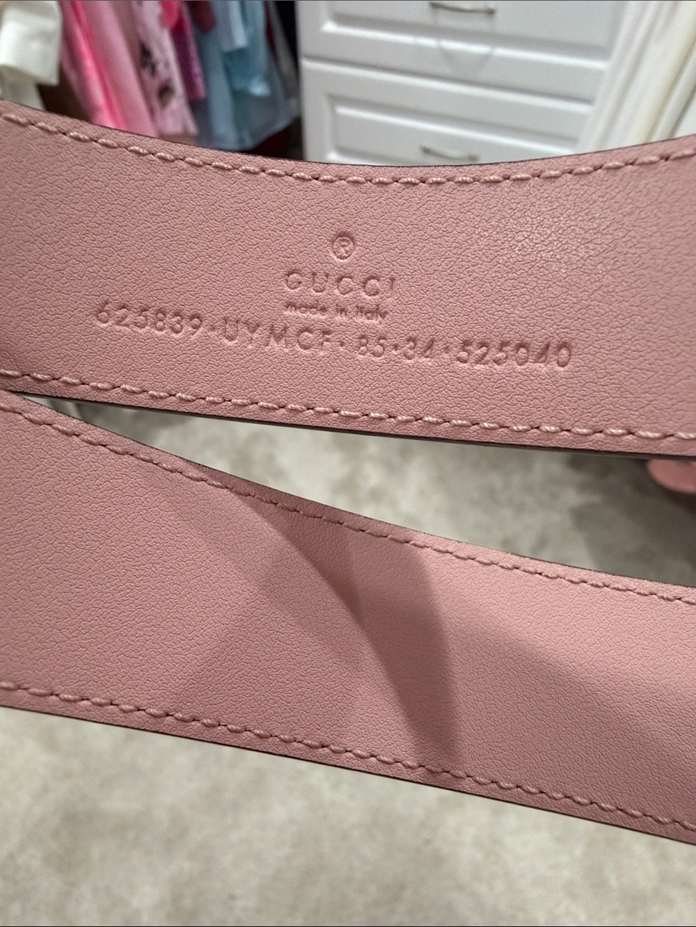 Gucci Pink GG Supreme Stripe Belt with Silver Double G Buckle - Picture 3 of 8